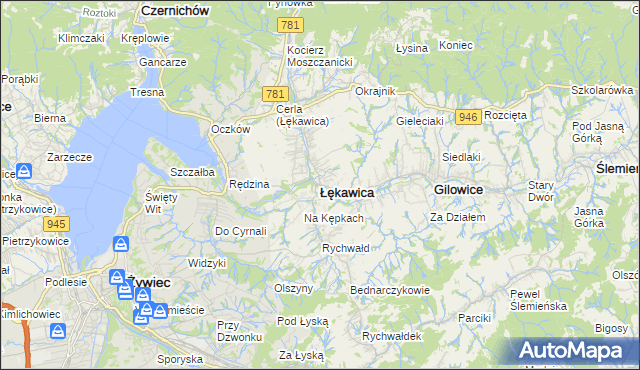 mapa Łękawica powiat żywiecki, Łękawica powiat żywiecki na mapie Targeo