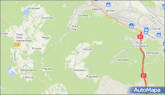 mapa Łężyce gmina Wejherowo, Łężyce gmina Wejherowo na mapie Targeo