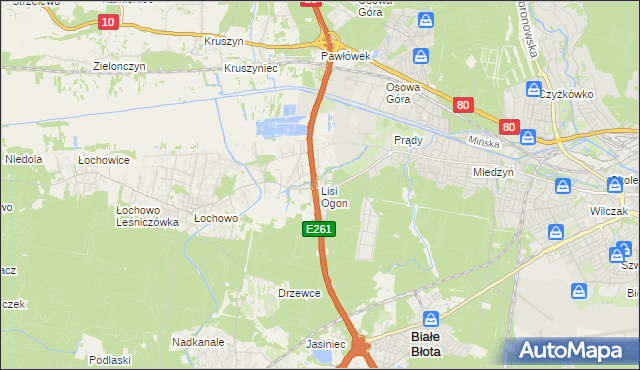 mapa Lisi Ogon gmina Białe Błota, Lisi Ogon gmina Białe Błota na mapie Targeo