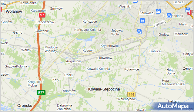 mapa Ludwinów gmina Kowala, Ludwinów gmina Kowala na mapie Targeo
