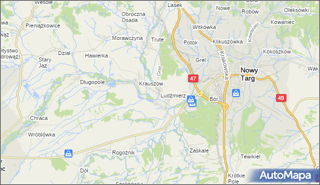 mapa Ludźmierz, Ludźmierz na mapie Targeo