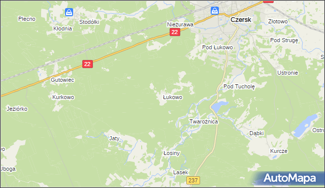 mapa Łukowo gmina Czersk, Łukowo gmina Czersk na mapie Targeo