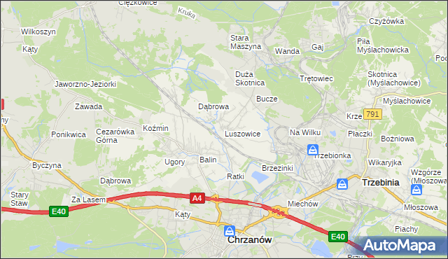 mapa Luszowice gmina Chrzanów, Luszowice gmina Chrzanów na mapie Targeo