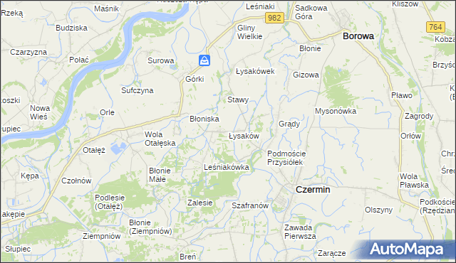 mapa Łysaków gmina Czermin, Łysaków gmina Czermin na mapie Targeo