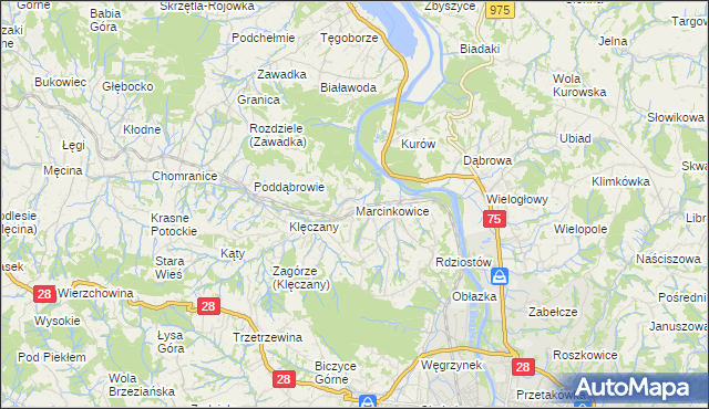 mapa Marcinkowice gmina Chełmiec, Marcinkowice gmina Chełmiec na mapie Targeo