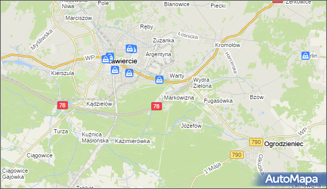 mapa Markowizna gmina Ogrodzieniec, Markowizna gmina Ogrodzieniec na mapie Targeo