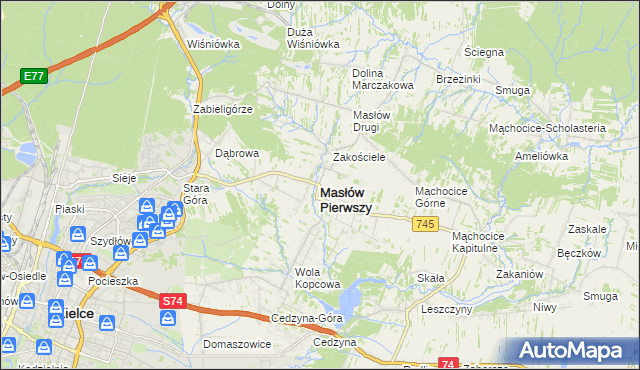 mapa Masłów Pierwszy, Masłów Pierwszy na mapie Targeo