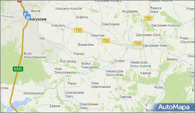 mapa Miasteczko gmina Skaryszew, Miasteczko gmina Skaryszew na mapie Targeo