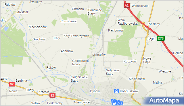 mapa Michałów gmina Kutno, Michałów gmina Kutno na mapie Targeo