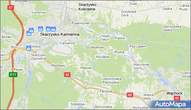 mapa Michałów gmina Skarżysko Kościelne, Michałów gmina Skarżysko Kościelne na mapie Targeo