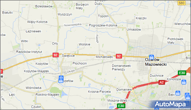 mapa Michałówek gmina Ożarów Mazowiecki, Michałówek gmina Ożarów Mazowiecki na mapie Targeo