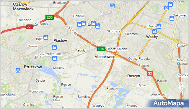 mapa Michałowice powiat pruszkowski, Michałowice powiat pruszkowski na mapie Targeo