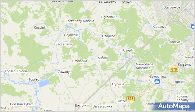 mapa Mińce, Mińce na mapie Targeo