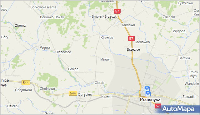 mapa Mirów gmina Przasnysz, Mirów gmina Przasnysz na mapie Targeo