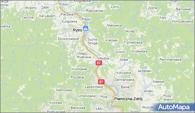 mapa Młodów gmina Piwniczna-Zdrój, Młodów gmina Piwniczna-Zdrój na mapie Targeo