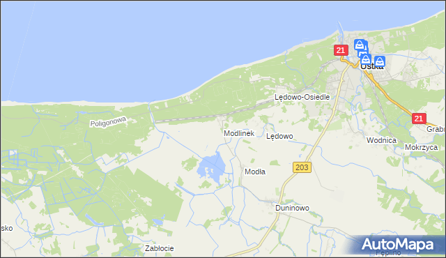 mapa Modlinek gmina Ustka, Modlinek gmina Ustka na mapie Targeo