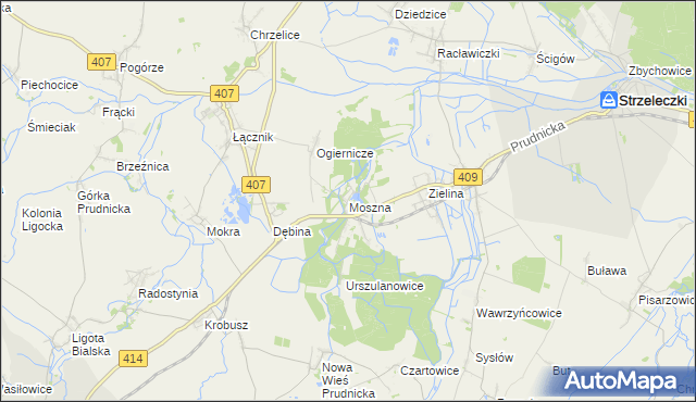 mapa Moszna gmina Strzeleczki, Moszna gmina Strzeleczki na mapie Targeo