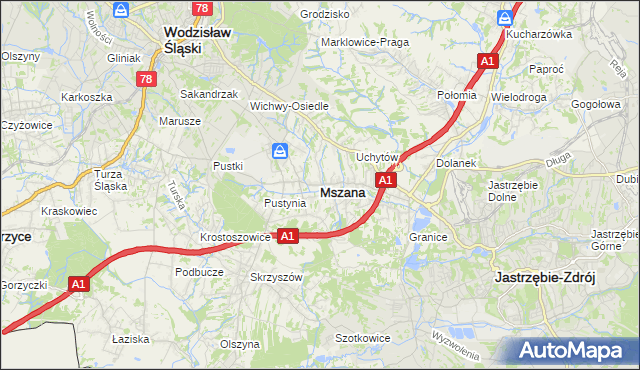 mapa Mszana powiat wodzisławski, Mszana powiat wodzisławski na mapie Targeo