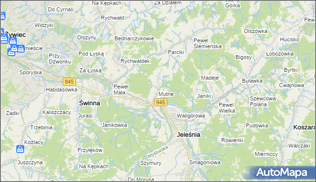 mapa Mutne, Mutne na mapie Targeo