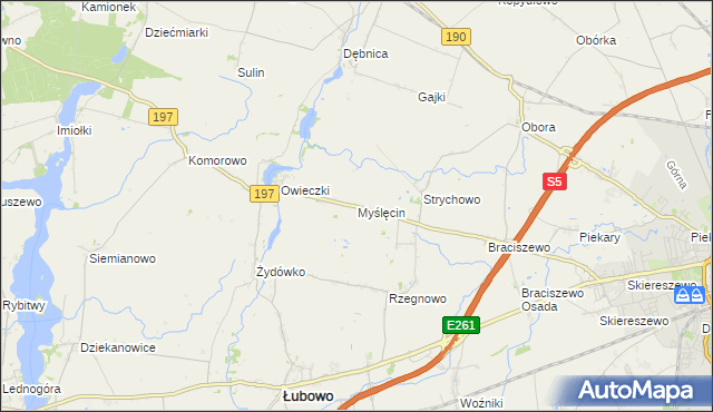 mapa Myślęcin gmina Łubowo, Myślęcin gmina Łubowo na mapie Targeo