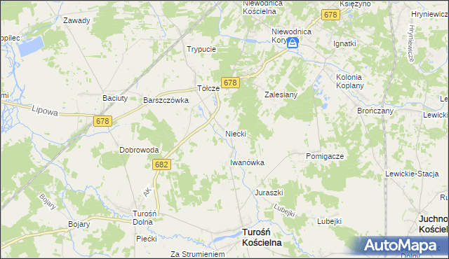 mapa Niecki gmina Turośń Kościelna, Niecki gmina Turośń Kościelna na mapie Targeo