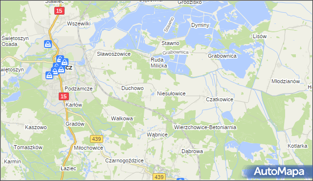 mapa Niesułowice gmina Milicz, Niesułowice gmina Milicz na mapie Targeo