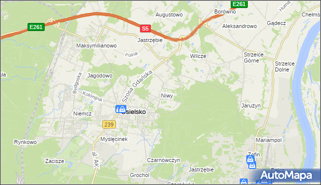mapa Niwy gmina Osielsko, Niwy gmina Osielsko na mapie Targeo