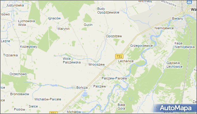 mapa Nowe Biskupice gmina Warka, Nowe Biskupice gmina Warka na mapie Targeo