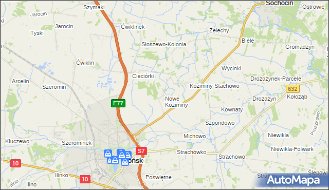 mapa Nowe Koziminy, Nowe Koziminy na mapie Targeo