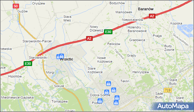 mapa Nowe Kozłowice, Nowe Kozłowice na mapie Targeo