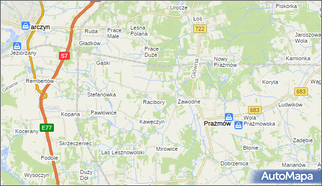 mapa Nowe Racibory gmina Tarczyn, Nowe Racibory gmina Tarczyn na mapie Targeo