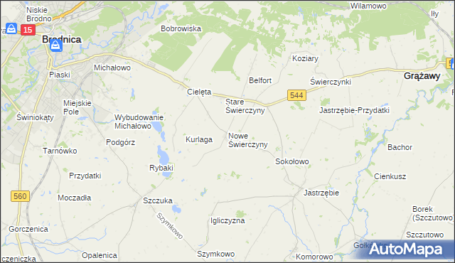 mapa Nowe Świerczyny, Nowe Świerczyny na mapie Targeo
