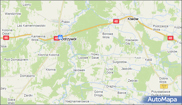 mapa Nowy Świat gmina Klwów, Nowy Świat gmina Klwów na mapie Targeo