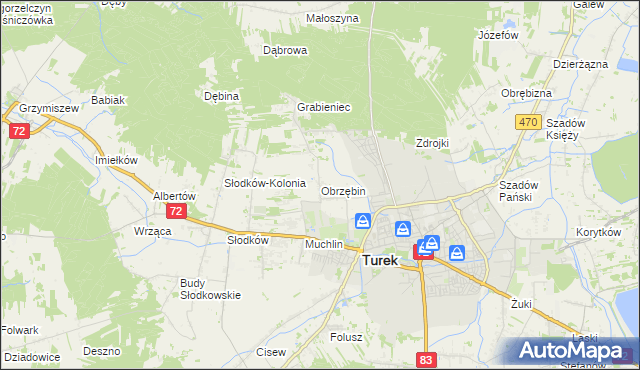 mapa Obrzębin, Obrzębin na mapie Targeo