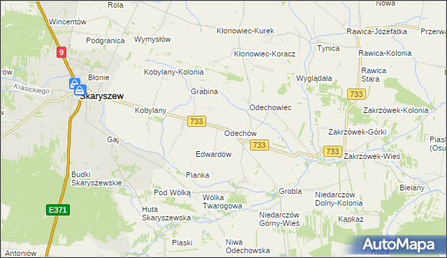 mapa Odechów gmina Skaryszew, Odechów gmina Skaryszew na mapie Targeo