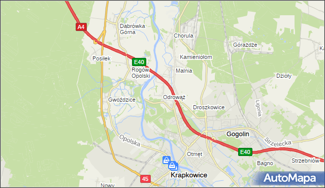 mapa Odrowąż gmina Gogolin, Odrowąż gmina Gogolin na mapie Targeo