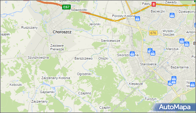 mapa Oliszki gmina Choroszcz, Oliszki gmina Choroszcz na mapie Targeo