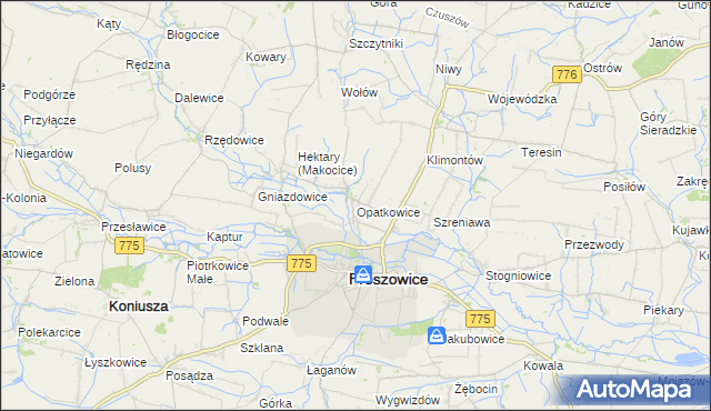 mapa Opatkowice gmina Proszowice, Opatkowice gmina Proszowice na mapie Targeo