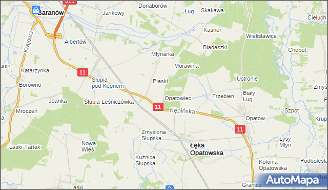 mapa Opatowiec gmina Łęka Opatowska, Opatowiec gmina Łęka Opatowska na mapie Targeo