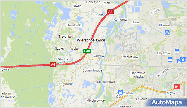 mapa Ostrów gmina Wierzchosławice, Ostrów gmina Wierzchosławice na mapie Targeo