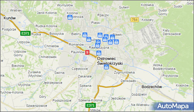 mapa Ostrowiec Świętokrzyski, Ostrowiec Świętokrzyski na mapie Targeo