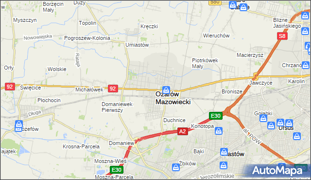 mapa Ożarów Mazowiecki, Ożarów Mazowiecki na mapie Targeo