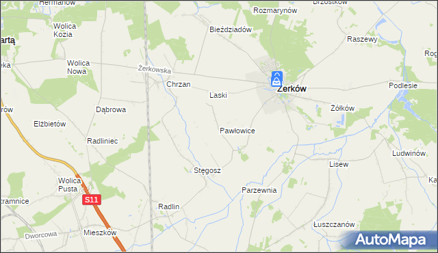 mapa Pawłowice gmina Żerków, Pawłowice gmina Żerków na mapie Targeo