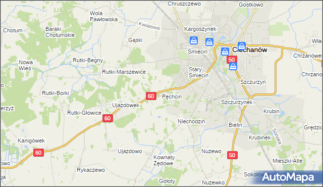 mapa Pęchcin, Pęchcin na mapie Targeo