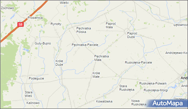 mapa Pęchratka Mała, Pęchratka Mała na mapie Targeo