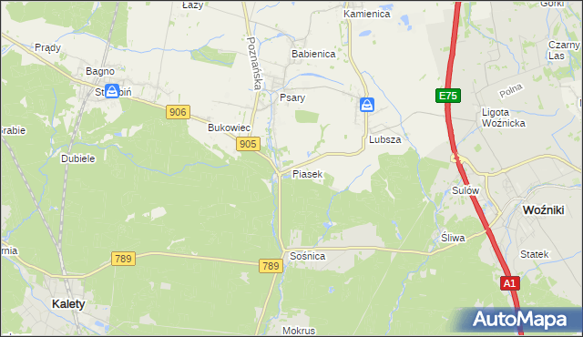 mapa Piasek gmina Woźniki, Piasek gmina Woźniki na mapie Targeo