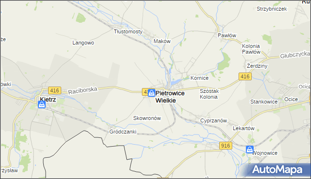 mapa Pietrowice Wielkie, Pietrowice Wielkie na mapie Targeo