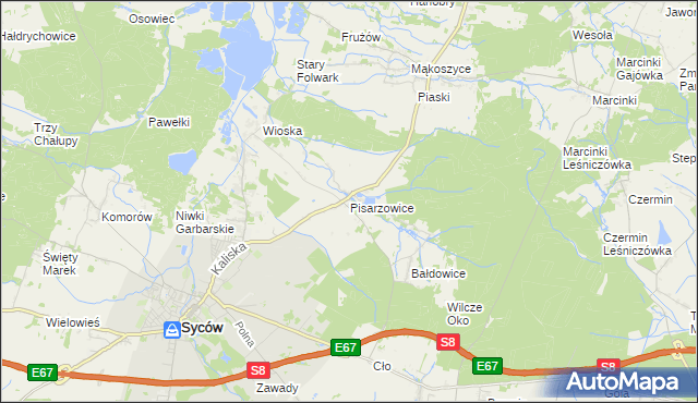 mapa Pisarzowice gmina Kobyla Góra, Pisarzowice gmina Kobyla Góra na mapie Targeo