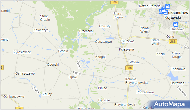 mapa Podgaj gmina Aleksandrów Kujawski, Podgaj gmina Aleksandrów Kujawski na mapie Targeo