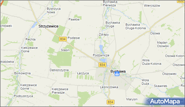 mapa Podzamcze gmina Bychawa, Podzamcze gmina Bychawa na mapie Targeo